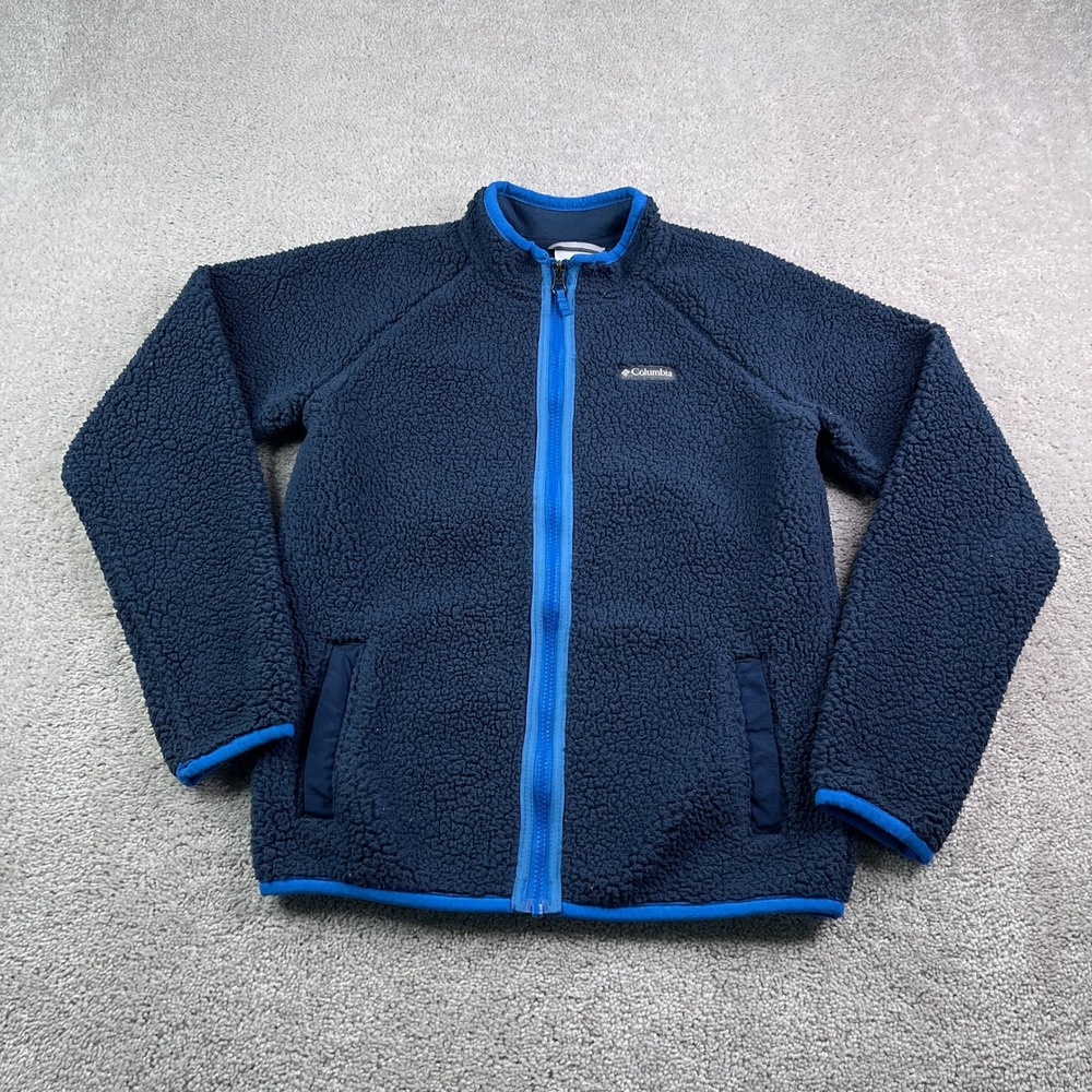 Columbia Jacket Kids Boys Large Navy Blue Full Zip Sherpa Fleece Outdoor Cozy‎